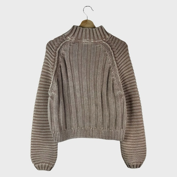 Free People Knit Cropped Taupe Sweater with Ribbed Mock Neck - Picture 2 of 9